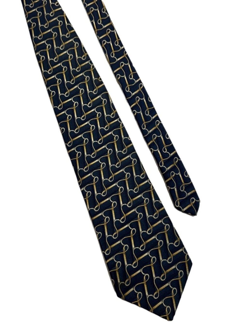 Silk Tie Navy Gold Abstract Geometric Necktie Formal Business USA 58in Piattelli